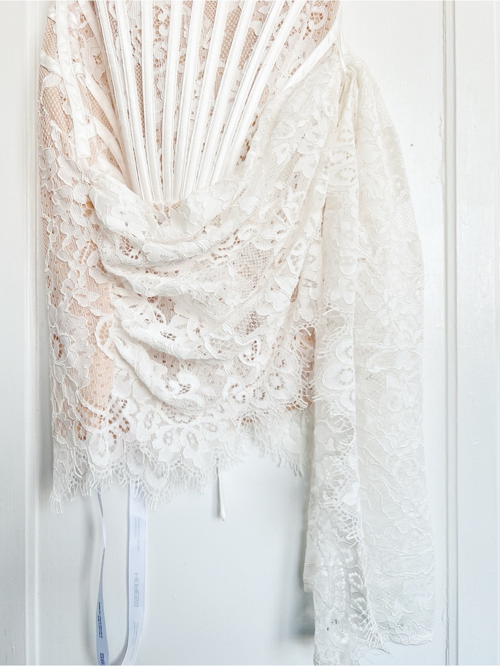HEIRESS • The Lace Corset Mini Dress draped white bridal illusion strapless - Picture 10 of 16